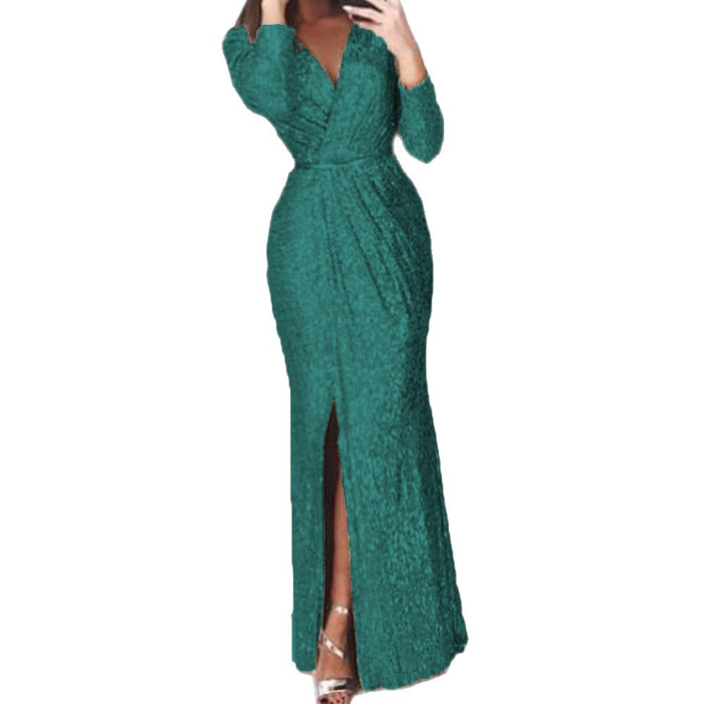 Robe de soirée longue pour femmes avec un élégant décolleté croisé et une fente