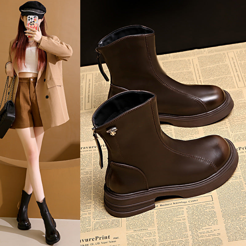 Bottines élégantes et confortables pour femmes en simili cuir de haute qualité avec fermeture éclair latérale