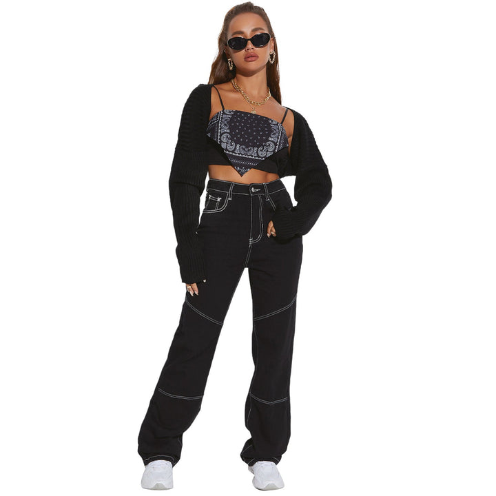 Jeans taille haute larges pour femmes avec coutures contrastées et coupe élégante