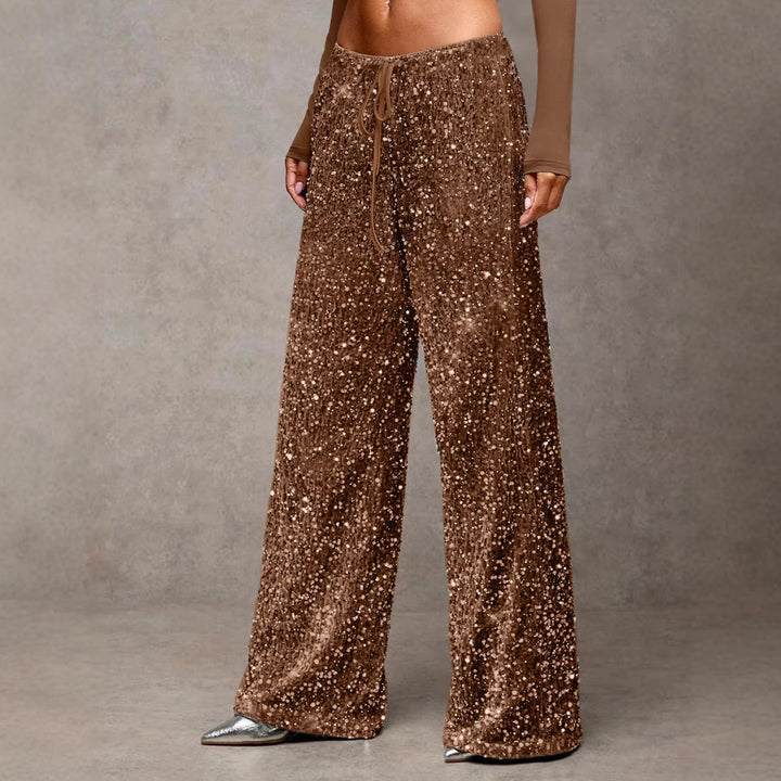 Pantalon palazzo extravagant pour femmes avec ornements en sequins