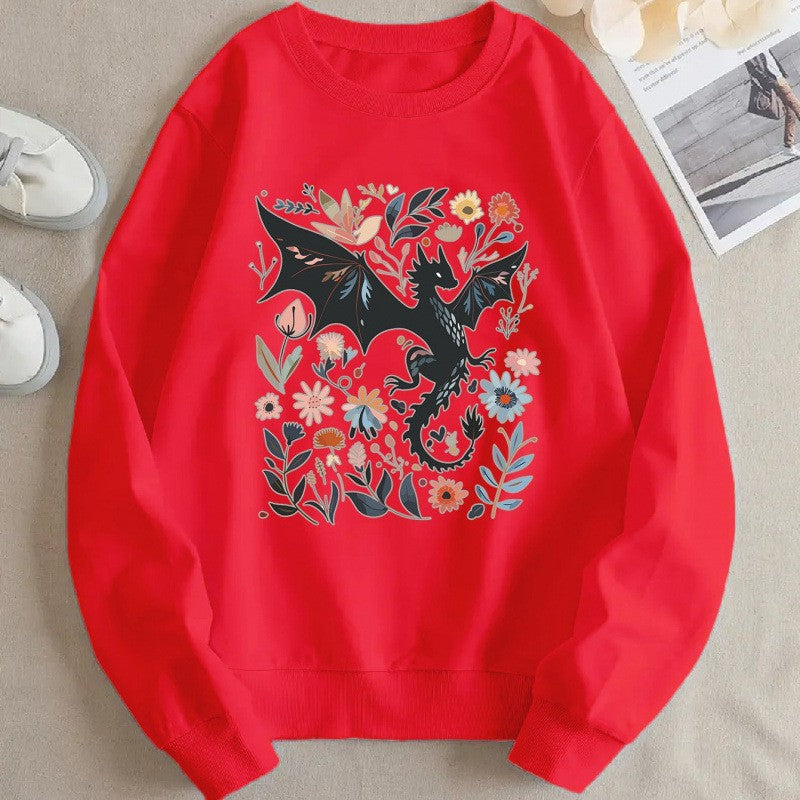 Sweatshirt pour femmes avec un motif détaillé de dragon et de fleurs