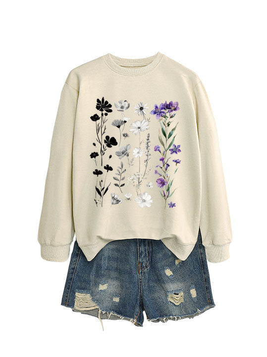 Sweat-shirt pour femmes avec design graphique floral et doublure douce