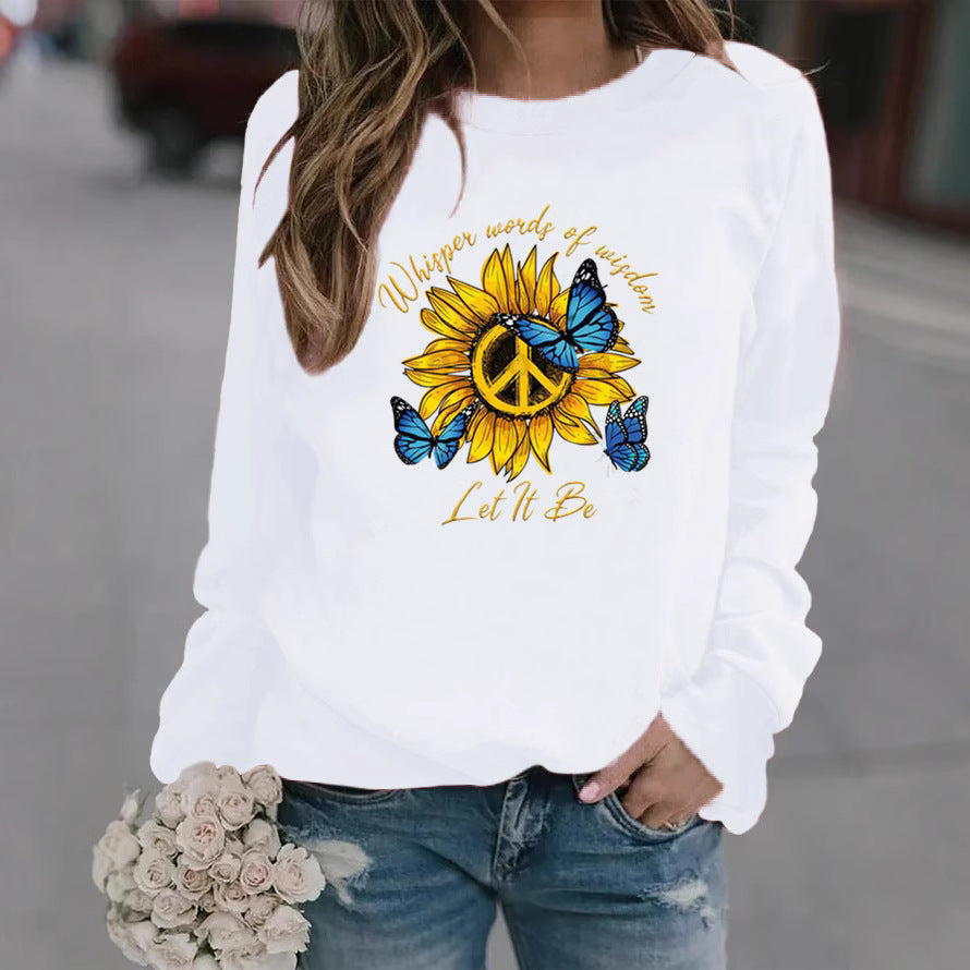 Sweatshirt pour femmes avec design artistique de tournesols et de papillons