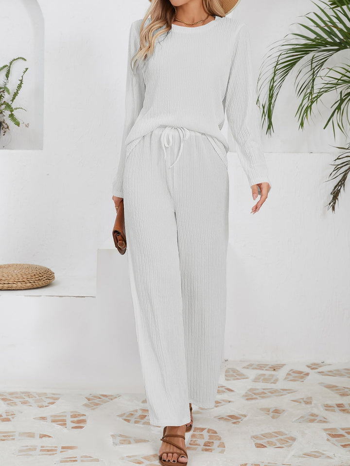 Ensemble décontracté et confortable pour femmes avec texture côtelée et taille élastique