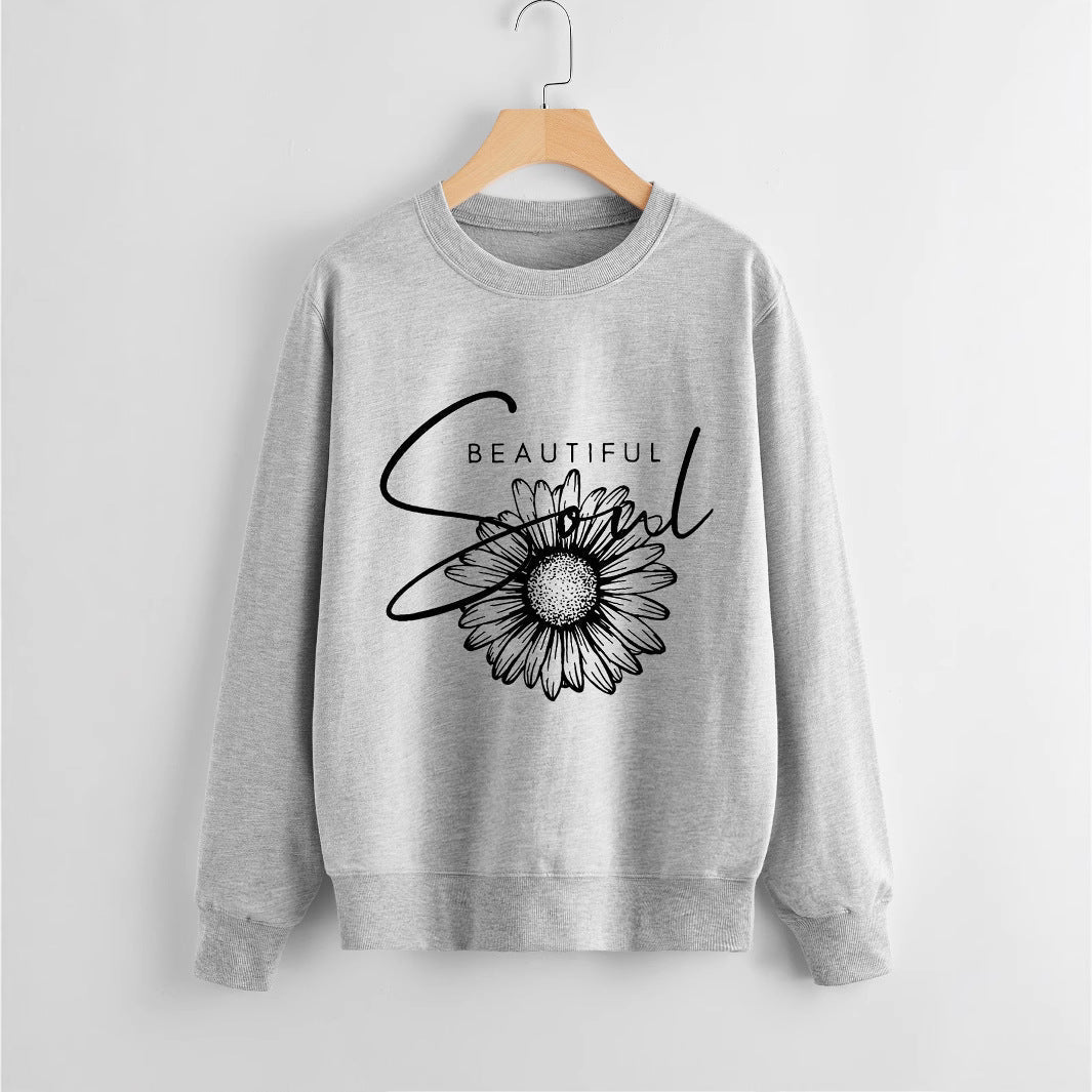 Sweat-shirt femme avec motif floral et inscription inspirante