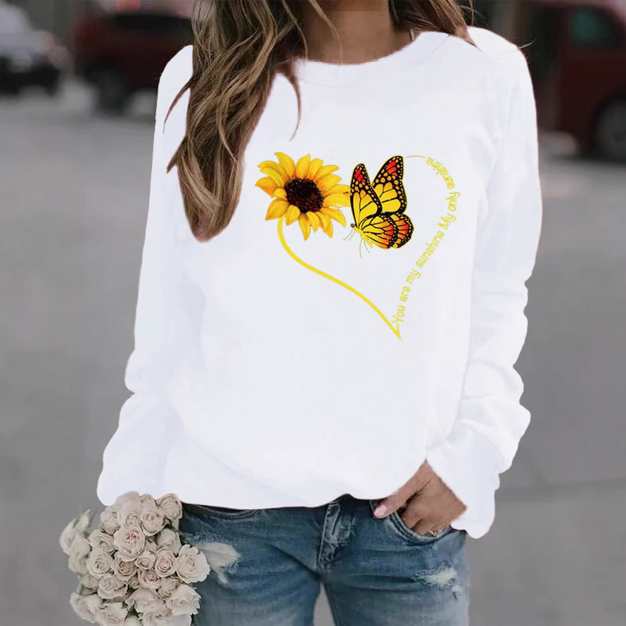 Sweatshirt pour femmes avec motif graphique de papillon et de tournesol