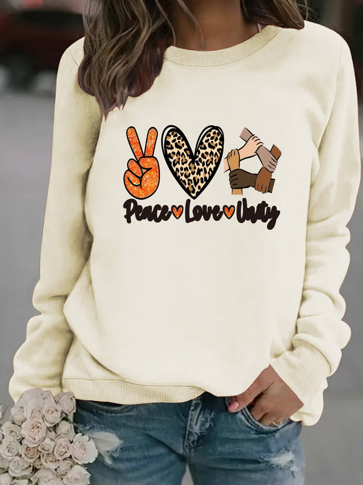 Sweat-shirt pour femmes avec un motif créatif de Paix, Amour et Unité