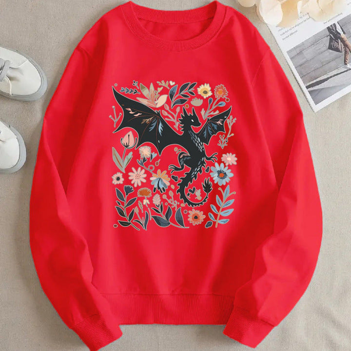 Sweatshirt pour femmes avec un motif détaillé de dragon et de fleurs