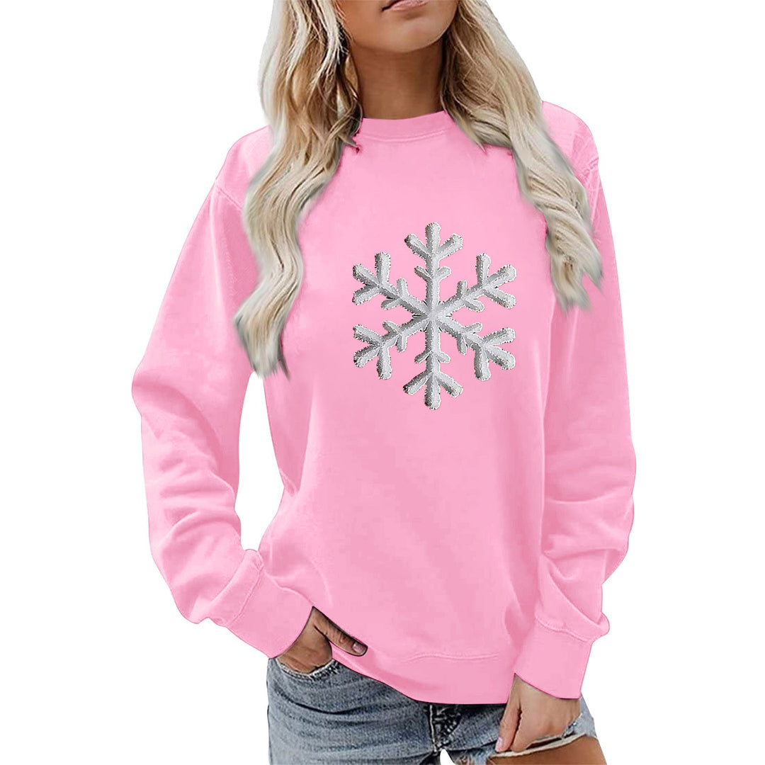 Sweatshirt pour femmes avec motif de flocon de neige scintillant et coupe décontractée