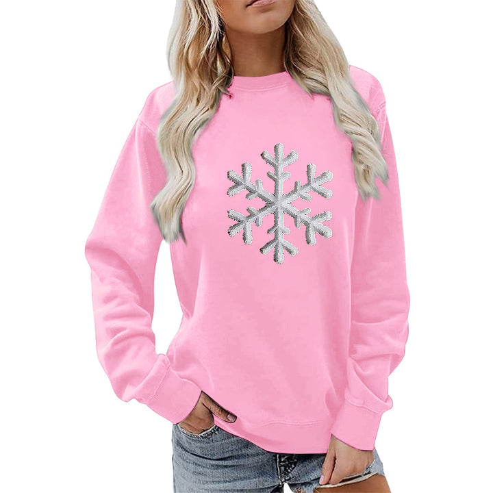 Sweatshirt pour femmes avec motif de flocon de neige scintillant et coupe décontractée