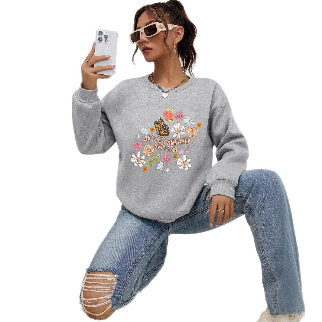 Sweatshirt pour femmes avec design floral créatif et impression inspirante