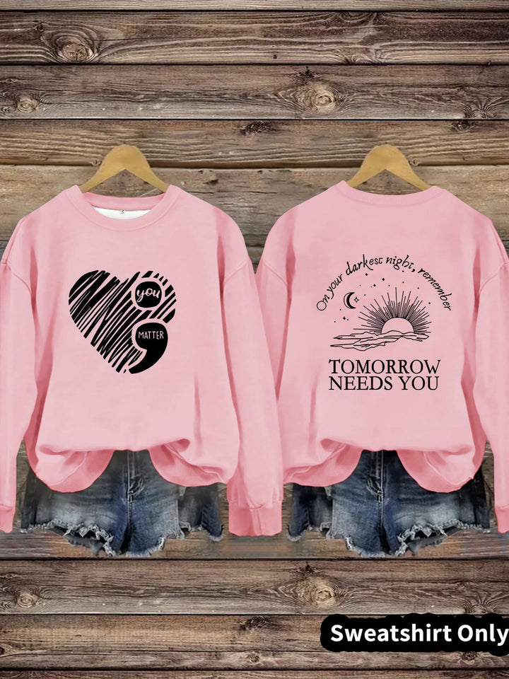 Sweat-shirt pour femmes avec impression inspirante et grand motif en cœur