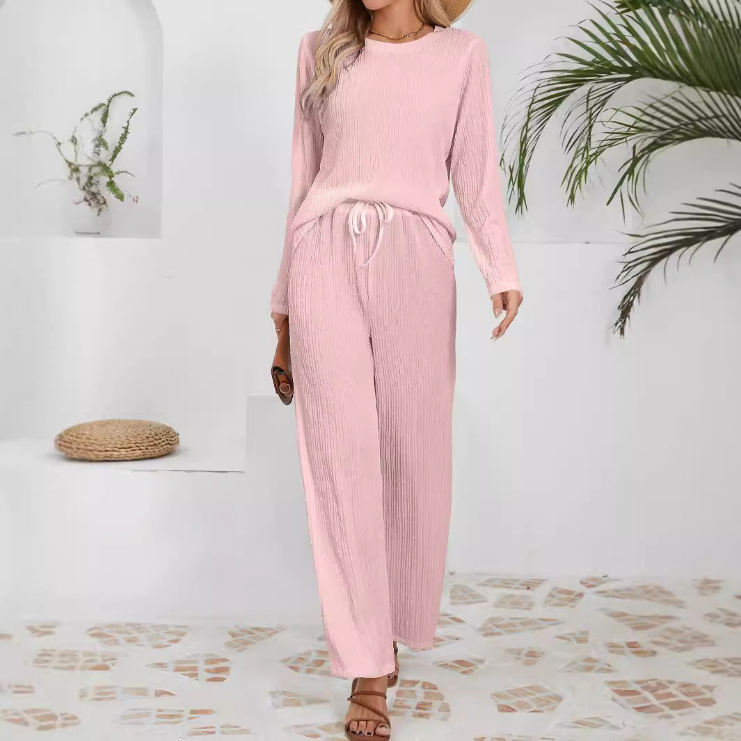 Ensemble décontracté et confortable pour femmes avec texture côtelée et taille élastique