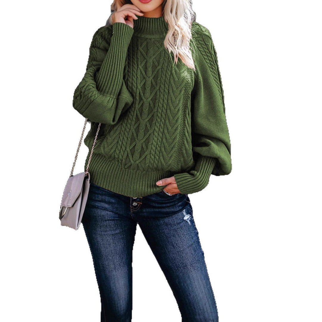 Pull en maille épaisse pour femmes avec col montant et manches ballon