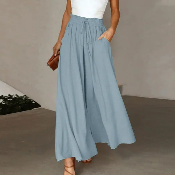 Pantalon Palazzo large pour femmes avec taille élastique et poches latérales pratiques