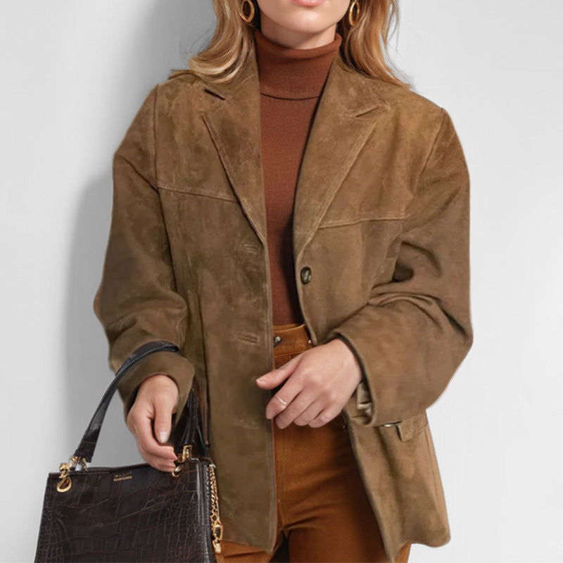 Blazer oversized élégant pour femmes en simili daim