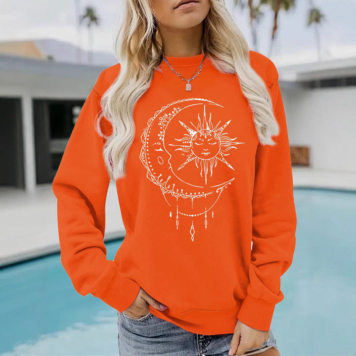 Sweat-shirt pour femmes avec motif artistique de soleil et de lune