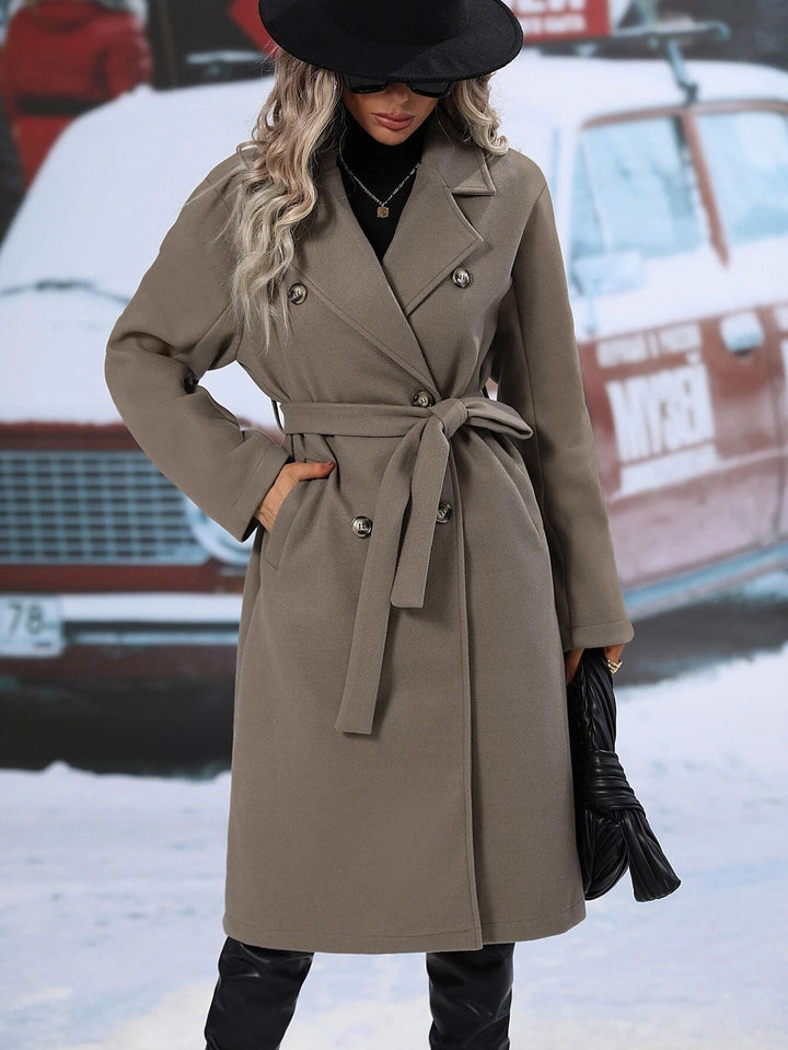 Manteau oversized élégant pour femmes avec double boutonnage et ceinture chic