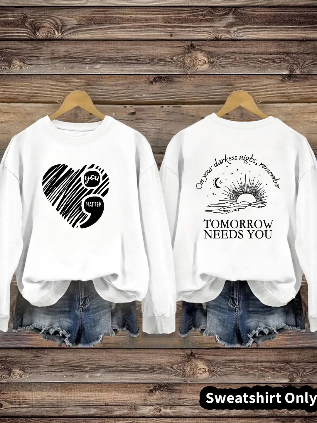 Sweat-shirt pour femmes avec impression inspirante et grand motif en cœur