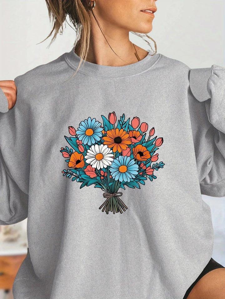 Sweatshirt Oversized Femme avec Détails Graphiques Floraux
