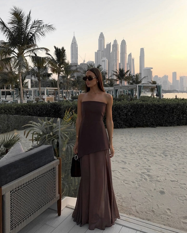 Gigi | Robe de soirée maxi asymétrique sans bretelles