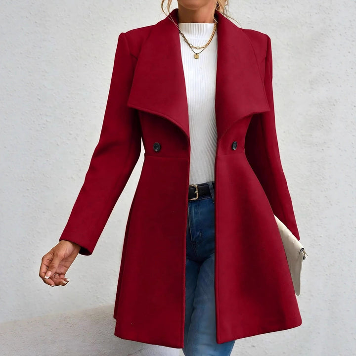 Manteau en laine élégant pour femmes avec revers à la mode et double boutonnage