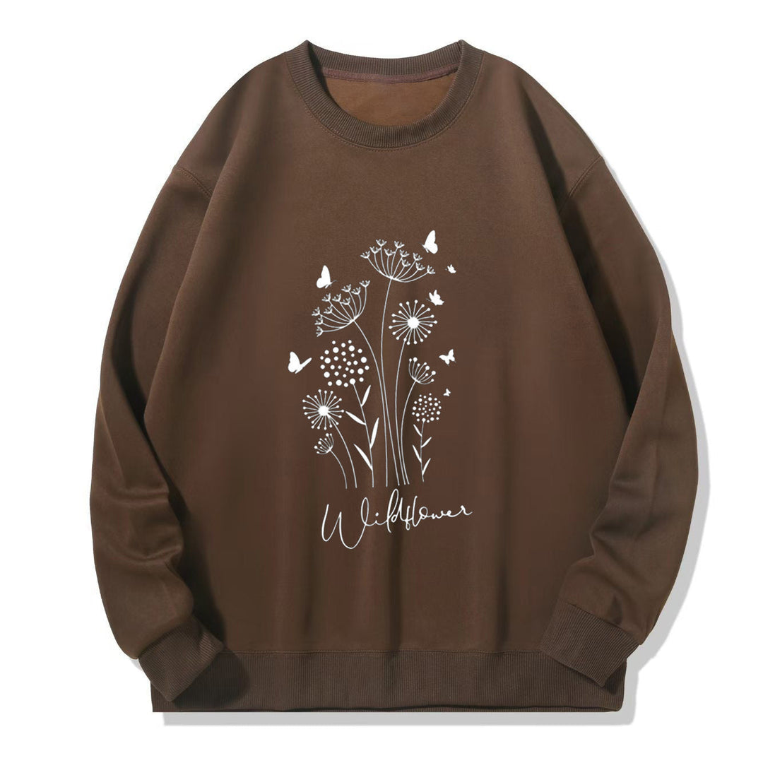 Sweatshirt pour femmes avec imprimé floral de fleurs sauvages et doublure douillette