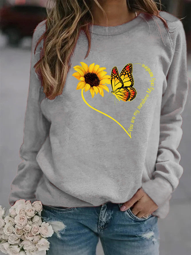 Sweatshirt pour femmes avec motif graphique de papillon et de tournesol