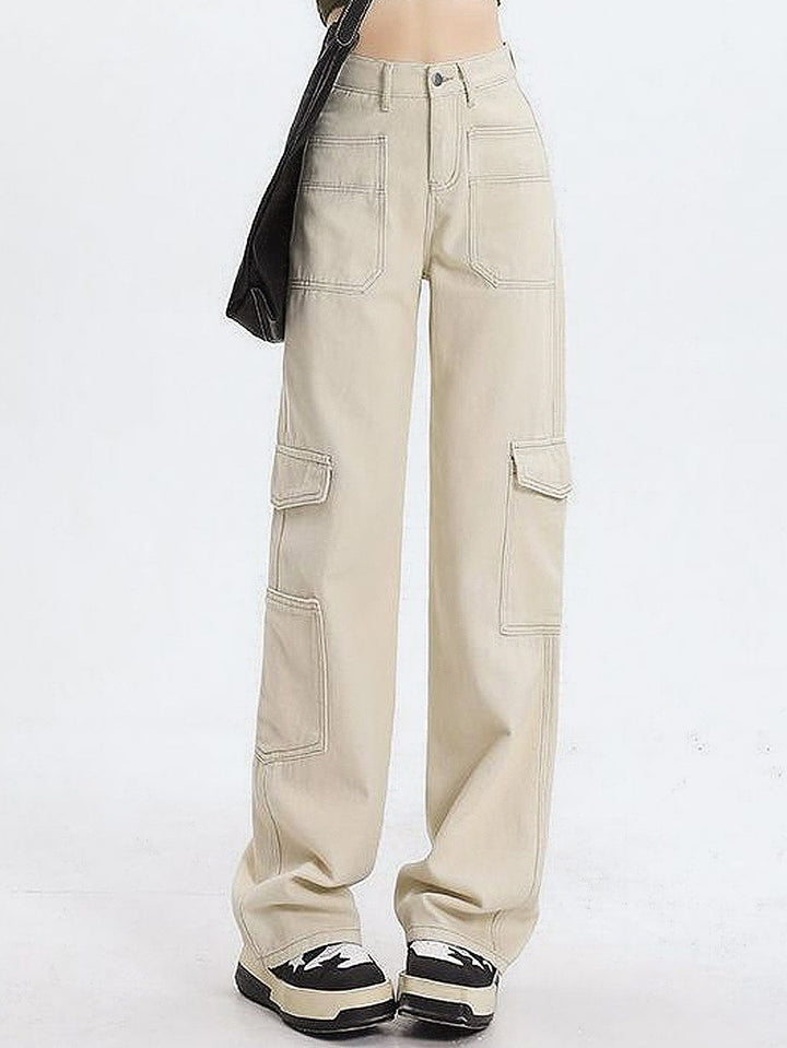 Jean cargo pour femmes taille haute avec poches pratiques