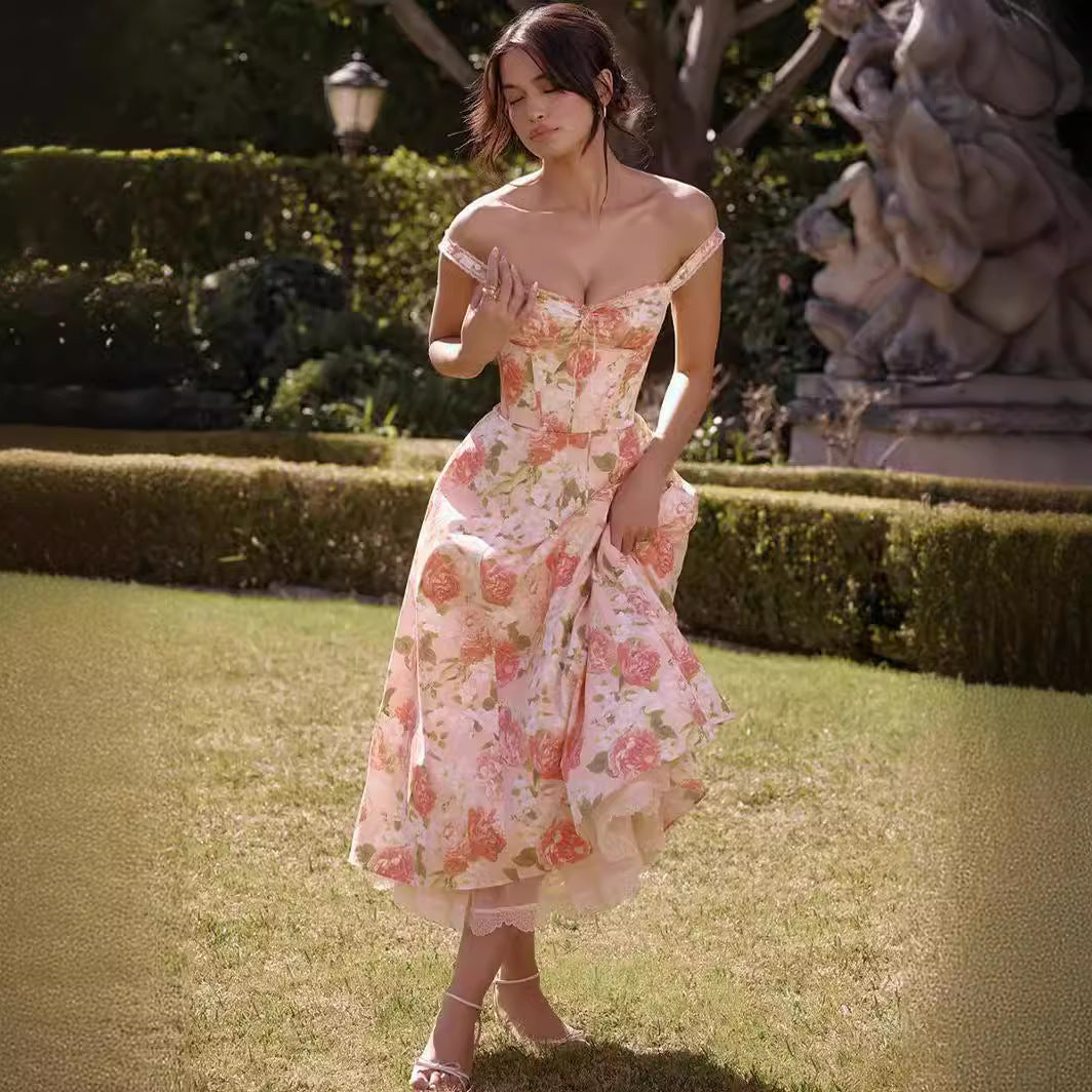 Camila - Robe midi à fleurs avec corset