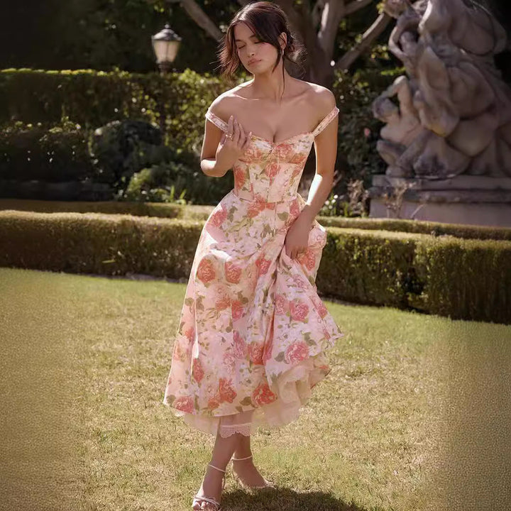Camila - Robe midi à fleurs avec corset