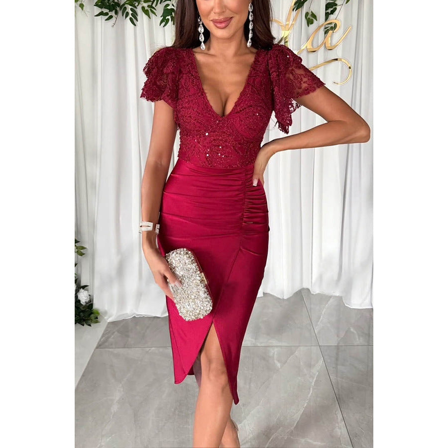 Lara - Robe midi avec dentelle et volants