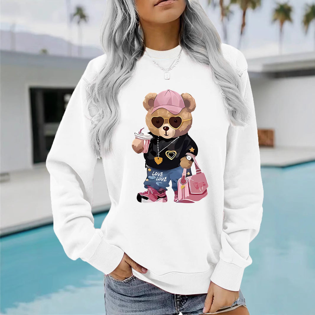 Sweatshirt pour femmes avec un motif unique de ours en cartoon et une inscription à la mode