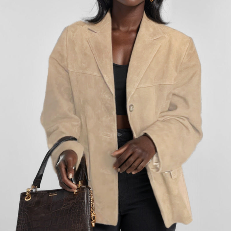 Blazer oversized élégant pour femmes en simili daim