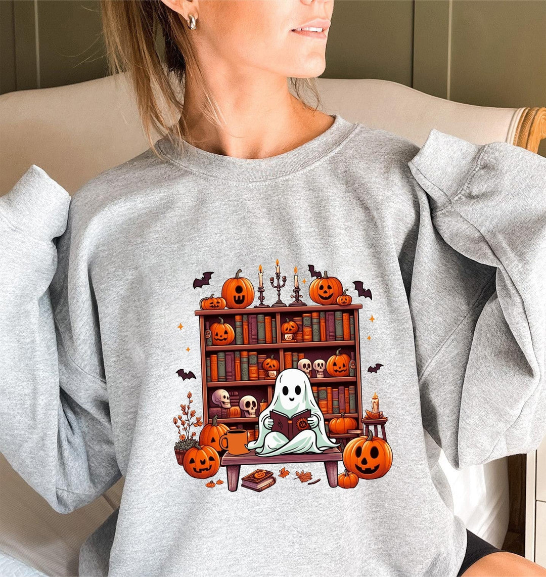 Sweatshirt pour femmes avec motif d'Halloween automnal et manches bouffantes décontractées