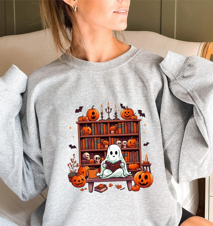 Sweatshirt pour femmes avec motif d'Halloween automnal et manches bouffantes décontractées
