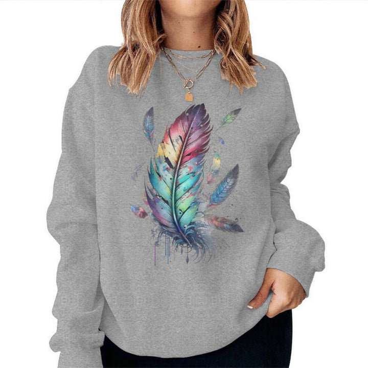 Sweatshirt pour femmes avec design de plumes colorées et coupe décontractée