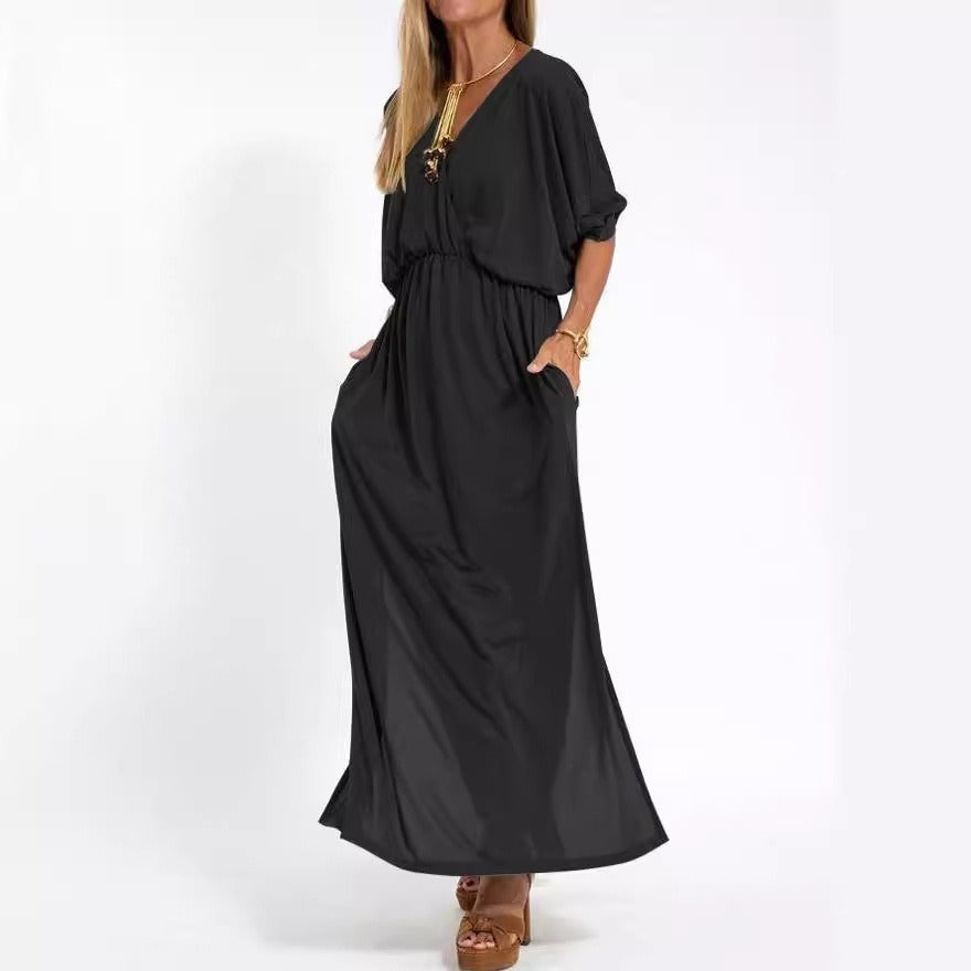 Robe maxi élégante pour femmes avec fente latérale et taille élastique