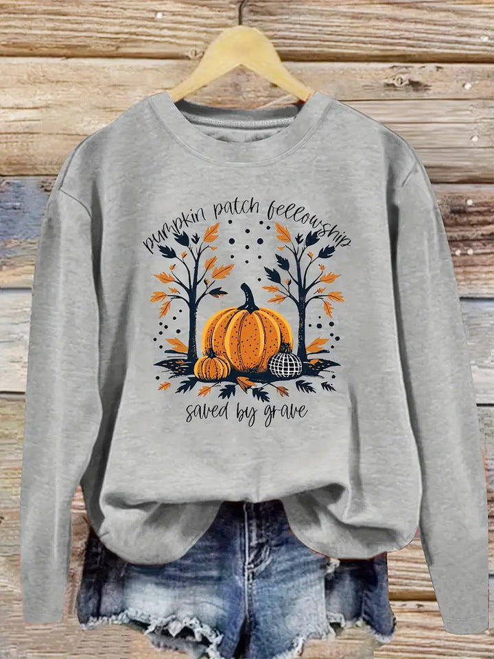 Sweat-shirt pour femmes avec motif de citrouille automnal et coupe décontractée