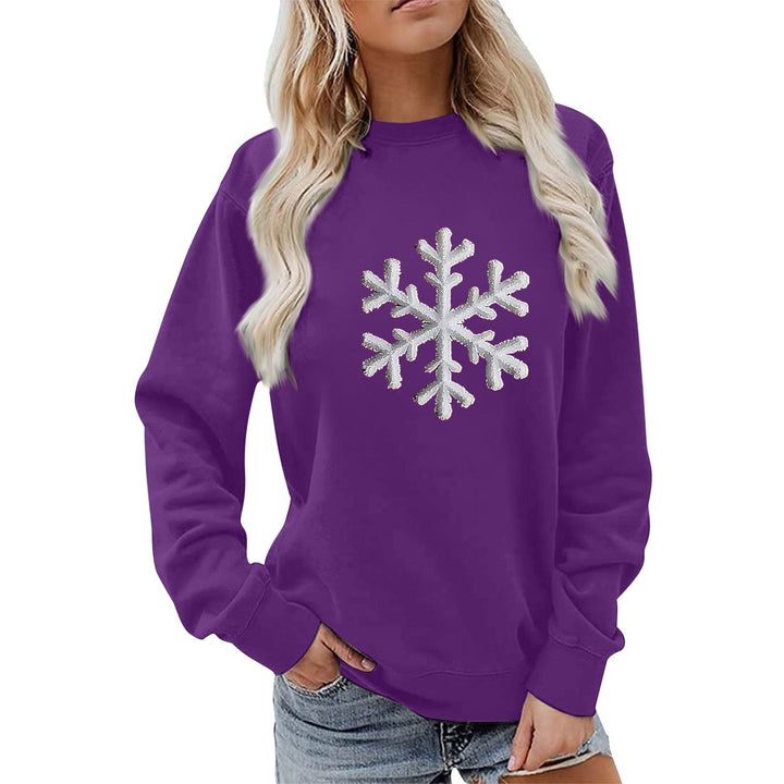 Sweatshirt pour femmes avec motif de flocon de neige scintillant et coupe décontractée