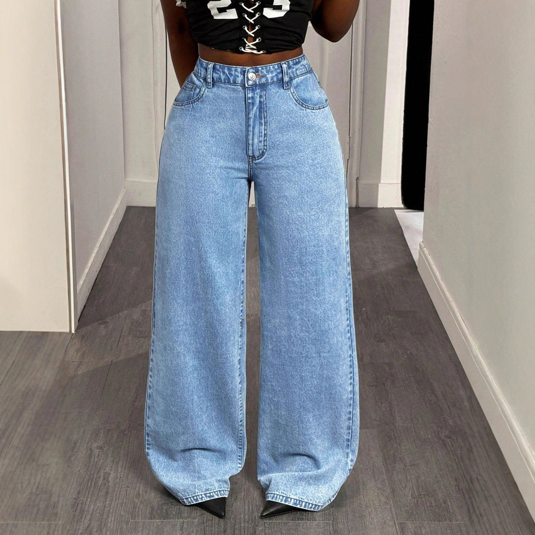 Jeans femmes taille haute à jambes larges avec impression statement