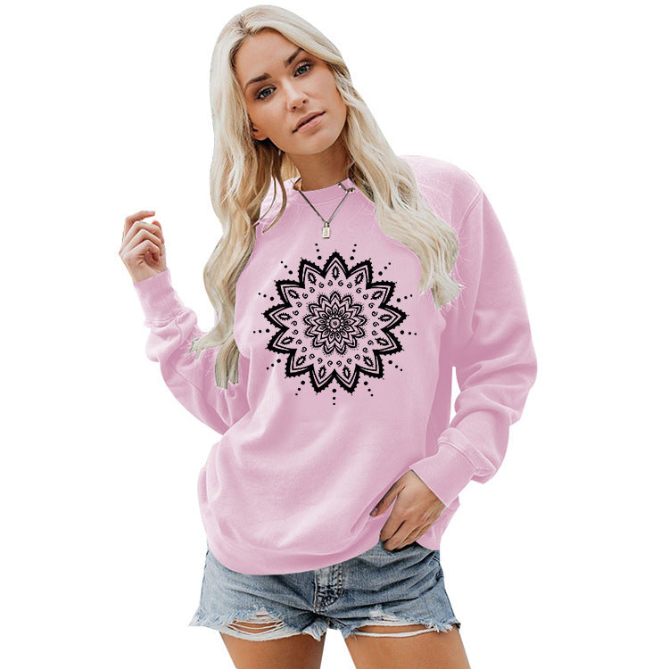 Sweat-shirt pour femmes avec design de mandala créatif et coupe décontractée
