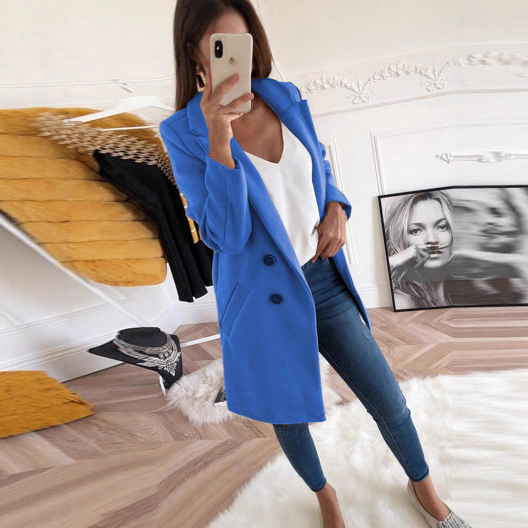 Blazer long élégant et chaud pour femmes avec double boutonnage