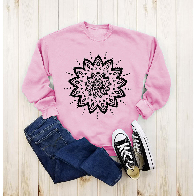 Sweat-shirt pour femmes avec design de mandala créatif et coupe décontractée
