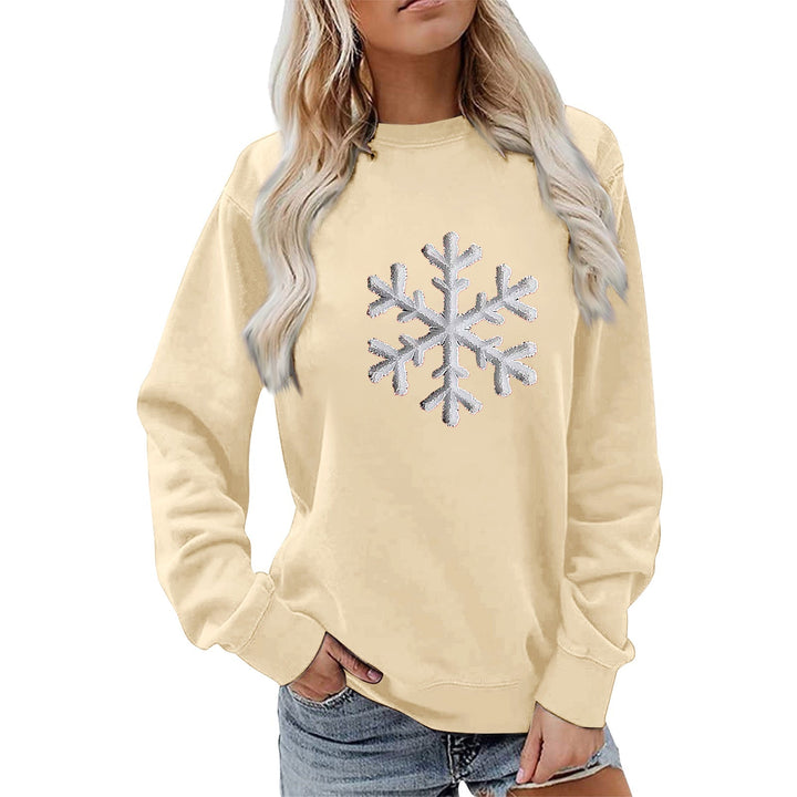 Sweatshirt pour femmes avec motif de flocon de neige scintillant et coupe décontractée