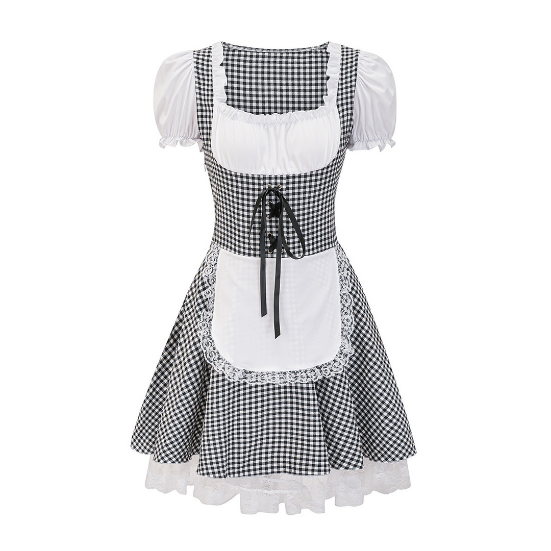 Robe Dirndl sans Épaules à Carreaux pour Femmes - Oktoberfest