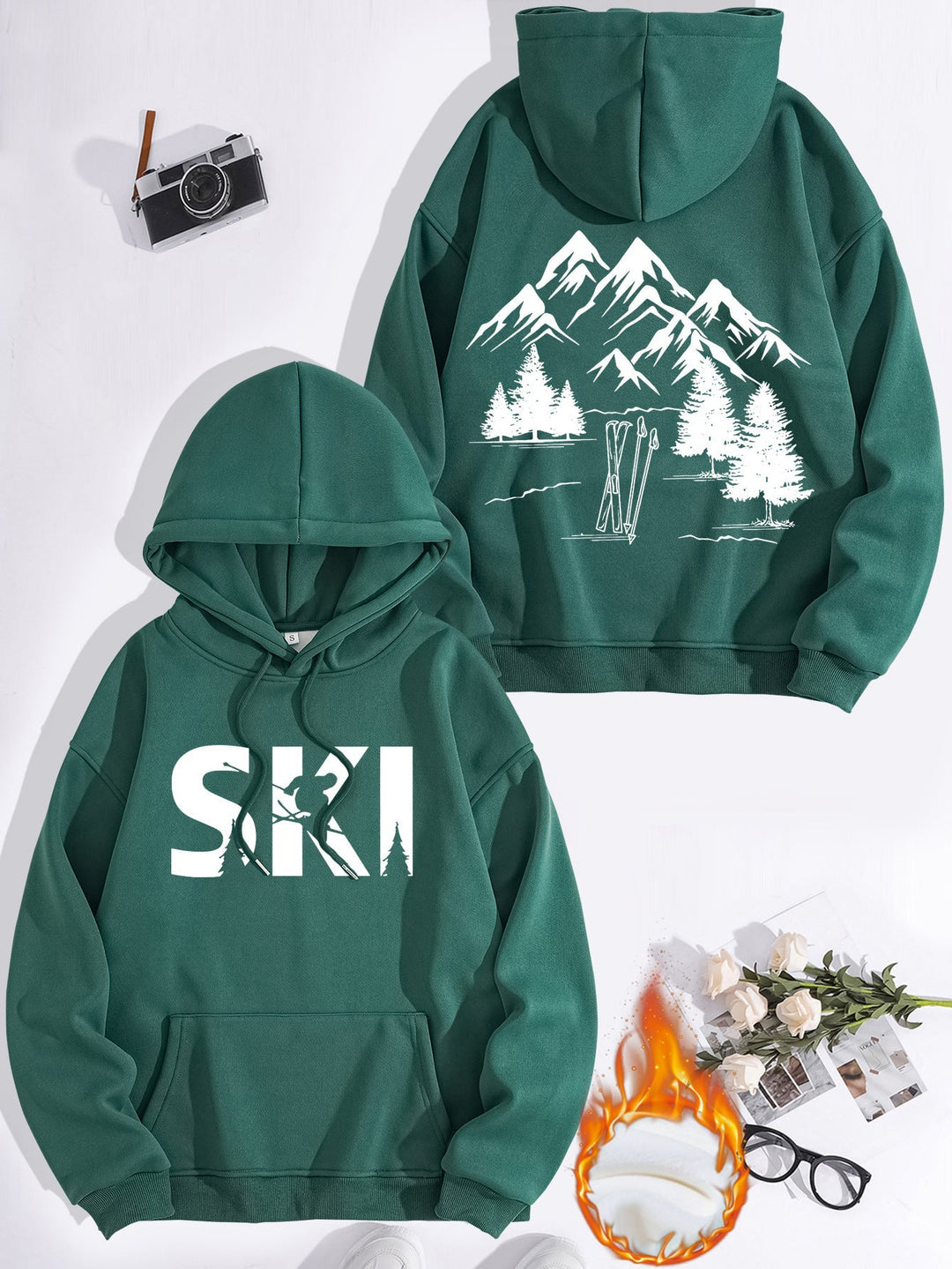 Sweat à capuche pour femmes avec un design artistique de ski et une coupe confortable