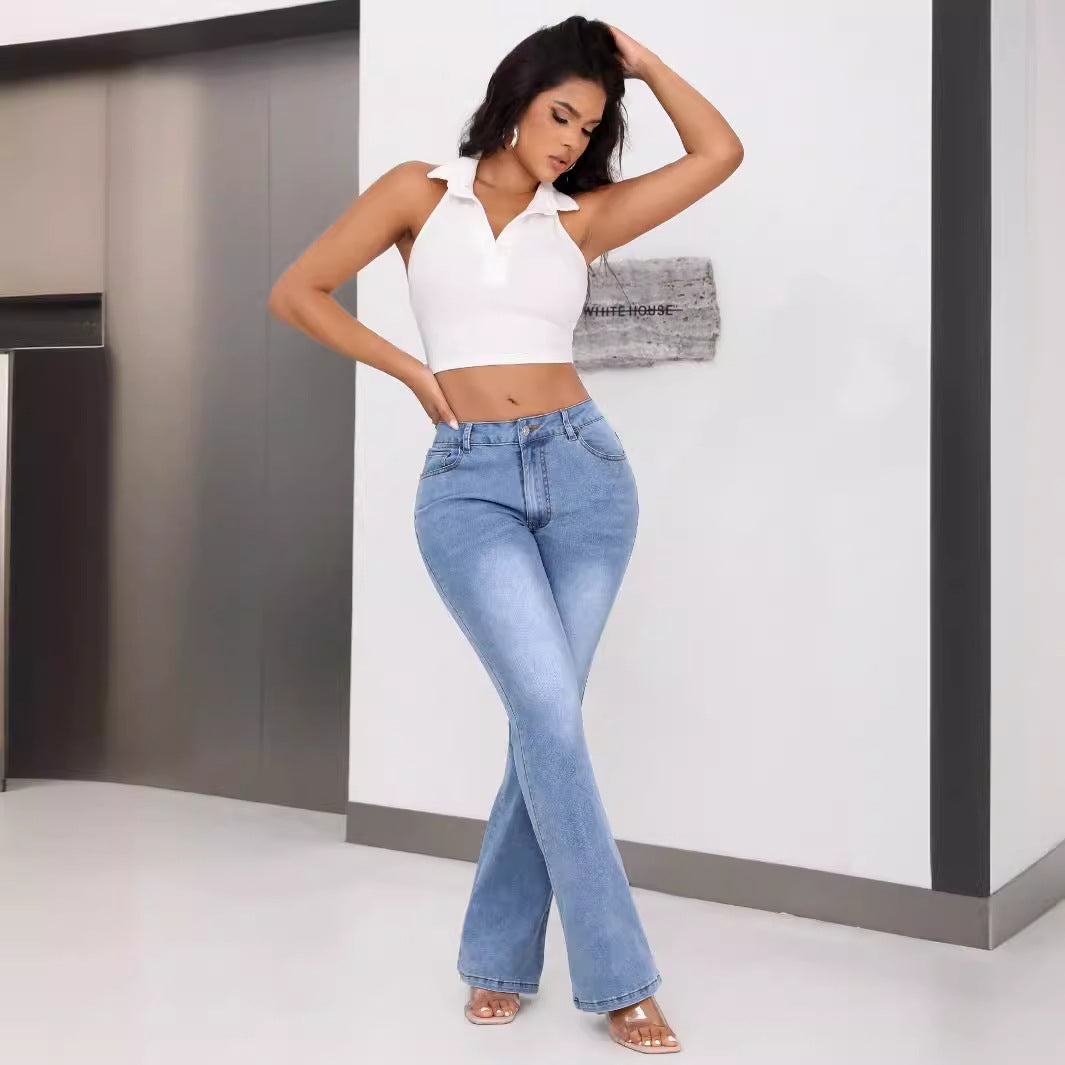 Jean bootcut pour femmes avec taille haute et design original