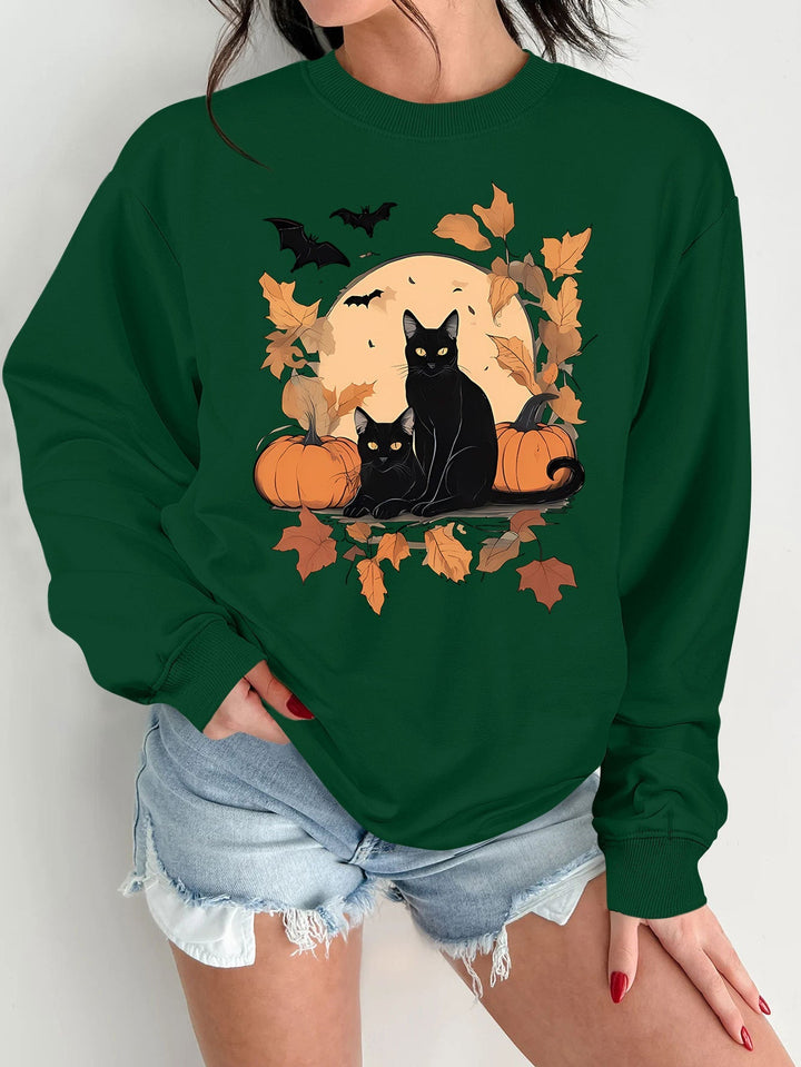 Sweatshirt pour femmes avec un design automnal de chats et de citrouilles