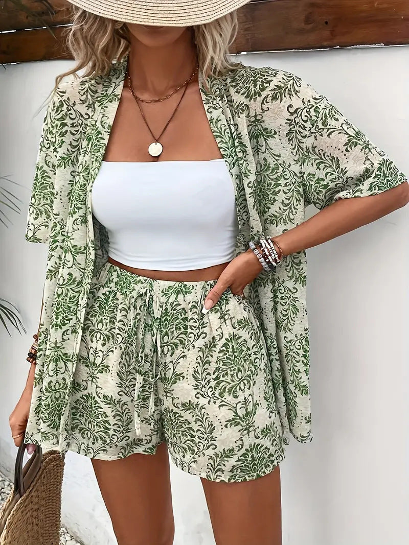 Hana | Ensemble Kimono Femme Short Imprimé Floral Été